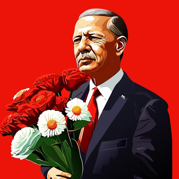 Vector recep tayyip erdogan holding flowers in hands