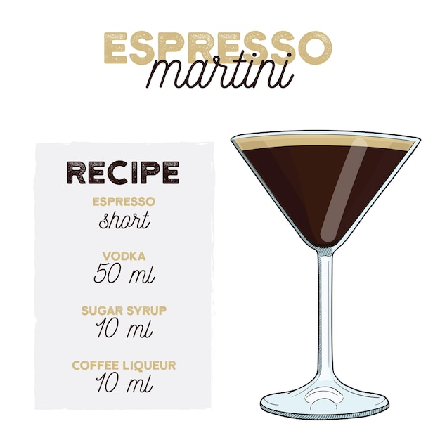 Vector recept voor espresso-martini-cocktaildrank