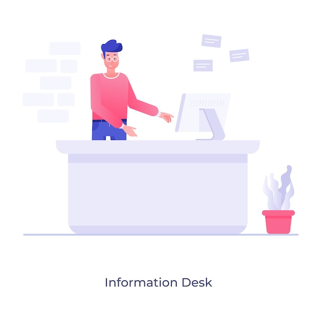 현대적인 플랫 스타일 서비스 제공업체의 리셉션 데스크 벡터