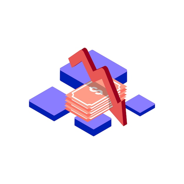 Recessie kloof isometrisch pictogram illustratie kleur rood blauw paars Conceptueel bedrijfsverhaal Finance