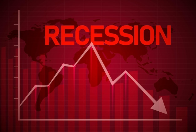 Vector recession background worldwide graph showing decrease in recession headline