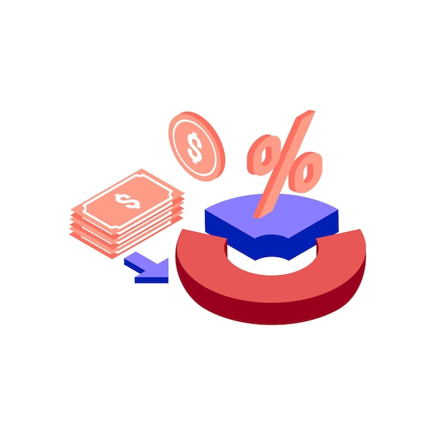 Recession diagrams isometric icon illustration color red blue purple Conceptual business story