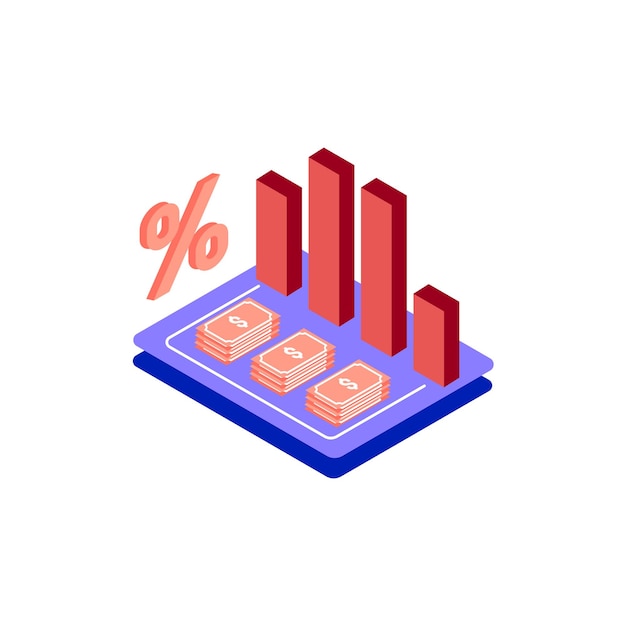 Recession graph isometric icon illustration color red blue purple conceptual business story finance