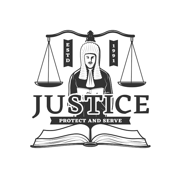 Rechter en schalen van justitie geïsoleerde vector icon