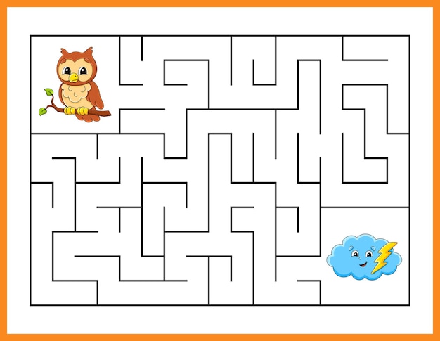 Rechthoek doolhof spel voor kinderen grappig labyrint onderwijs ontwikkelen werkblad activiteit pagina puzzel voor kinderen cartoon stijl raadsel voor voorschoolse logische raadsel vector illustratie