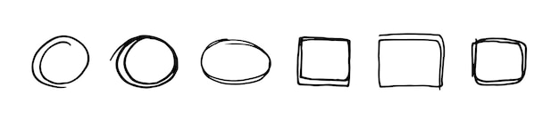 Rechthoekig en rond doodle frame. Zwarte omtrek geïsoleerd op een witte achtergrond. Tekst selectie.