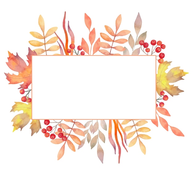 Rechthoekig frame banner herfst bladeren achtergrond Thanksgiving Waterverf met de hand getekend