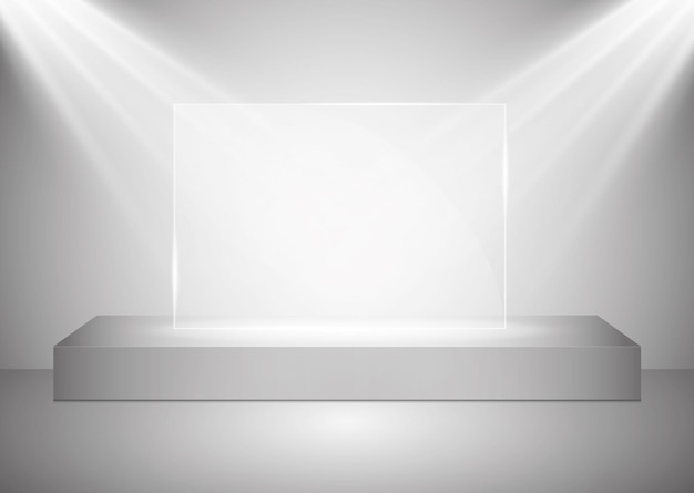 Rechthoekig podium met glazen platform verlicht door schijnwerpers illustratie