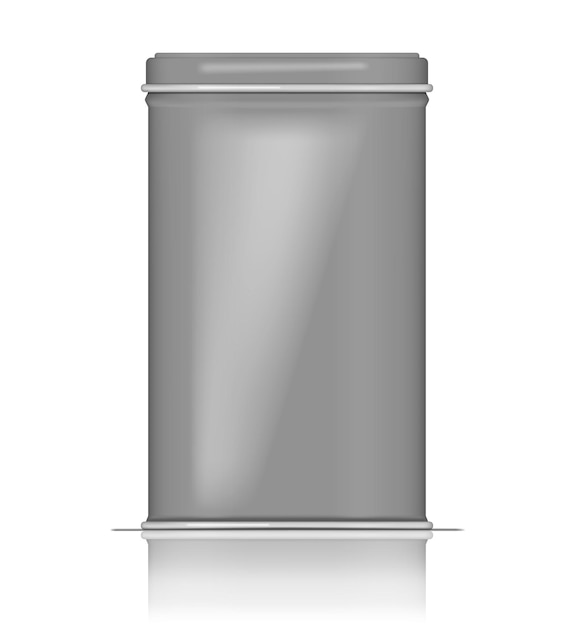 Rechthoekige blikken doos vector mockup vierkante metalen pot met deksel mockup aluminium keukencontainer