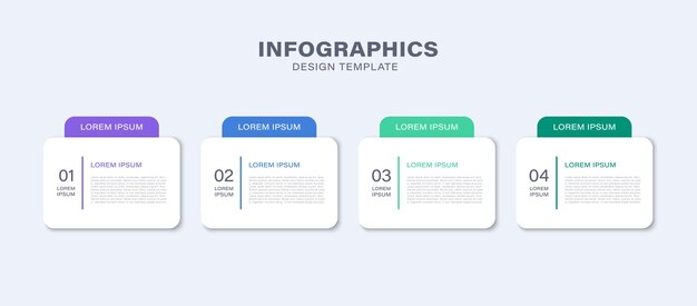 Rechthoekige infografische elementen horizontaal gerangschikt met tekst