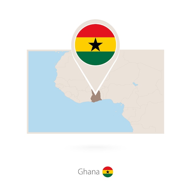 Rechthoekige kaart van Ghana met pin icon van Ghana