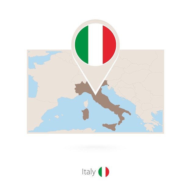 Rechthoekige kaart van Italië met pin icon van Italië