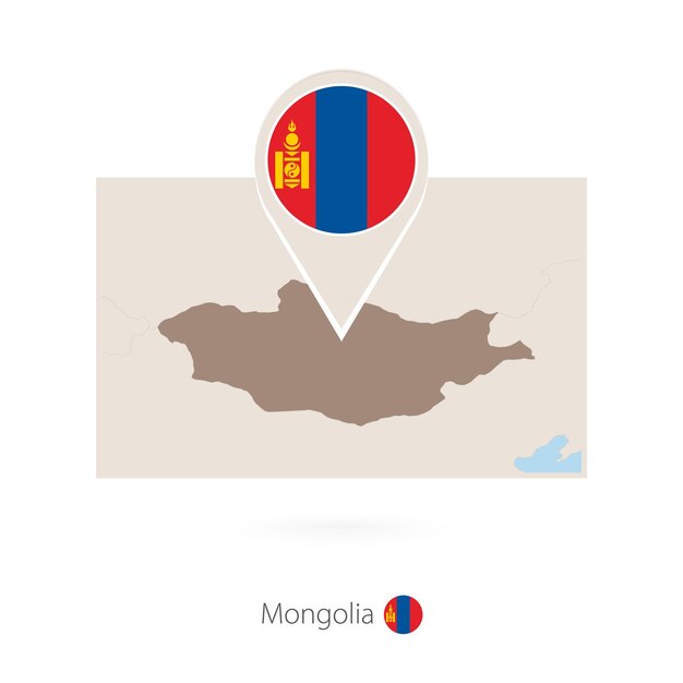 Rechthoekige kaart van Mongolië met pin-icoon van Mongolia