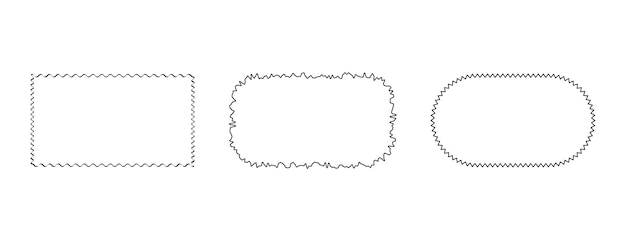 Rechthoekige kaderset. Doodle kromme vervormde getextureerde frames. Grens schets. vector illustratie