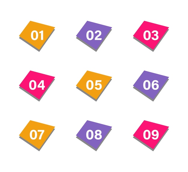 Rechthoekige stijl 1 tot 9 bullet number point sjabloon