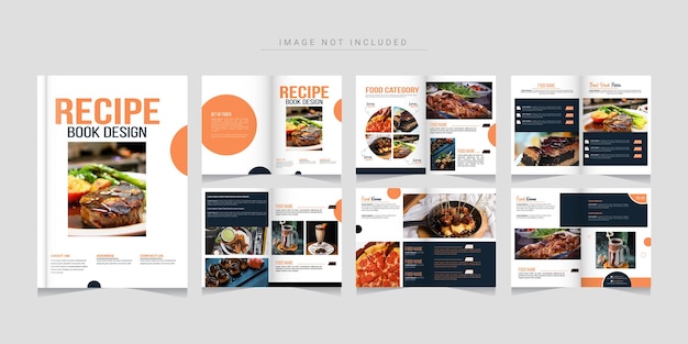 Vector recipe book magazine template and cookbook brochure layout design