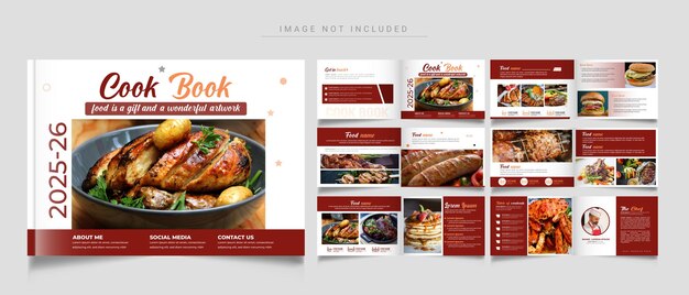 Vector recipe book magazine template and cookbook brochure layout design