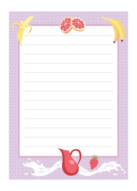 Recipe card cooking card template culinary notes and sticker with cute ingredients menu note template