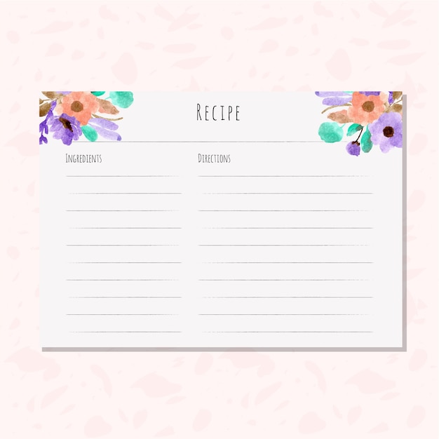 Recipe card with beautiful floral watercolor