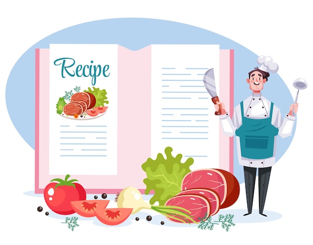 Recipe cookbook food book culinary cooking diet nutrition concept graphic design illustration