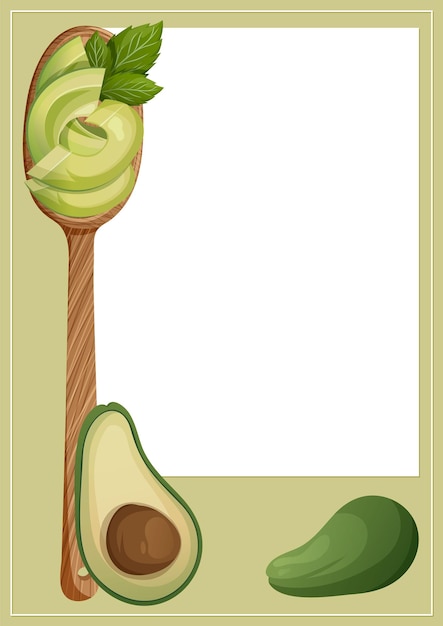 Recipe page with avocado and wood spoon vector illustration concept of healthy eating nutrition