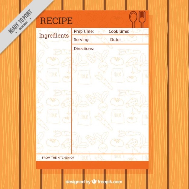 Recipe template with food drawings