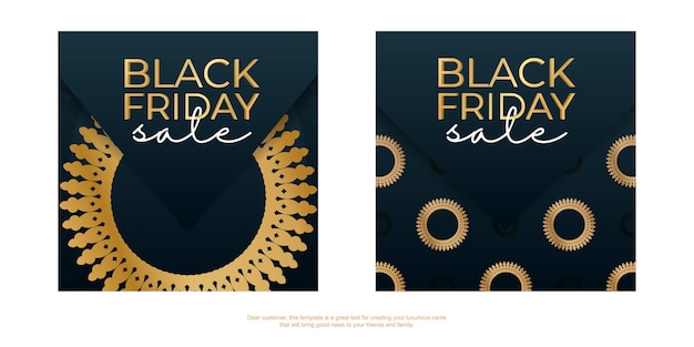 Reclame black friday in blauw met vintage gouden ornament