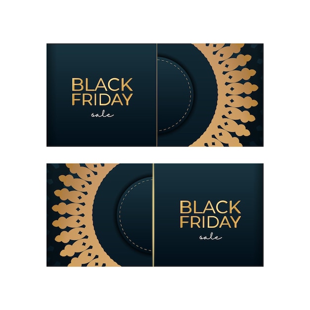 Reclame voor black friday-uitverkoop in blauw met geometrisch goudpatroon