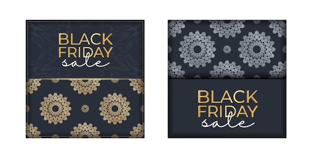 Reclame voor black friday-verkoop donkerblauw met geometrisch goudpatroon