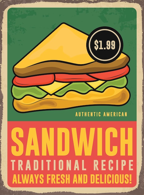 Reclame voor een sandwichrestaurant retro poster vectorontwerp