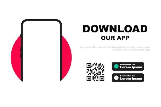 Reclamebanner voor het downloaden van mobiele app Mockup-smartphone met leeg scherm voor uw app Download onze app voor mobiele telefoon Downloadknoppen met scan QR-codesjabloon