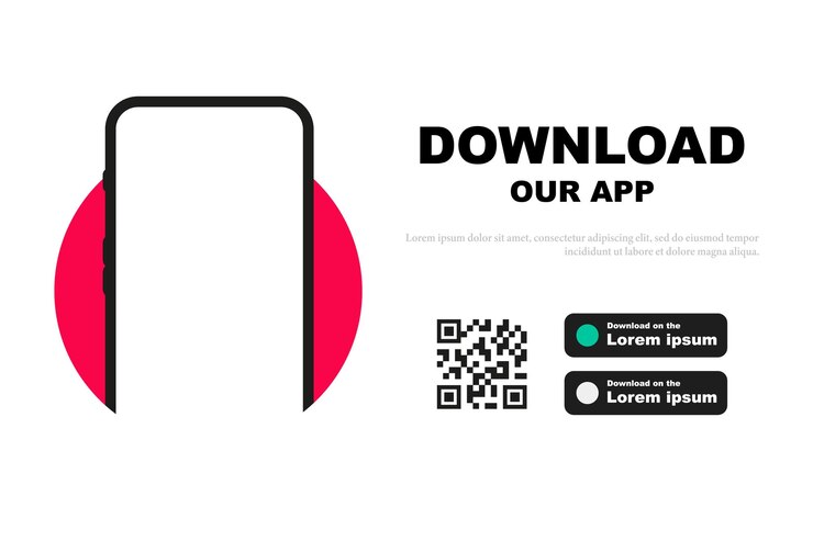 Vector reclamebanner voor het downloaden van mobiele app mockup-smartphone met leeg scherm voor uw app download onze app voor mobiele telefoon downloadknoppen met scan qr-codesjabloon