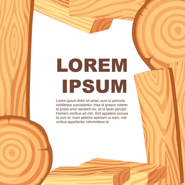 Reclamebannerontwerp of flyer met houtblokken voor de houtindustrie met boomstammen en planken
