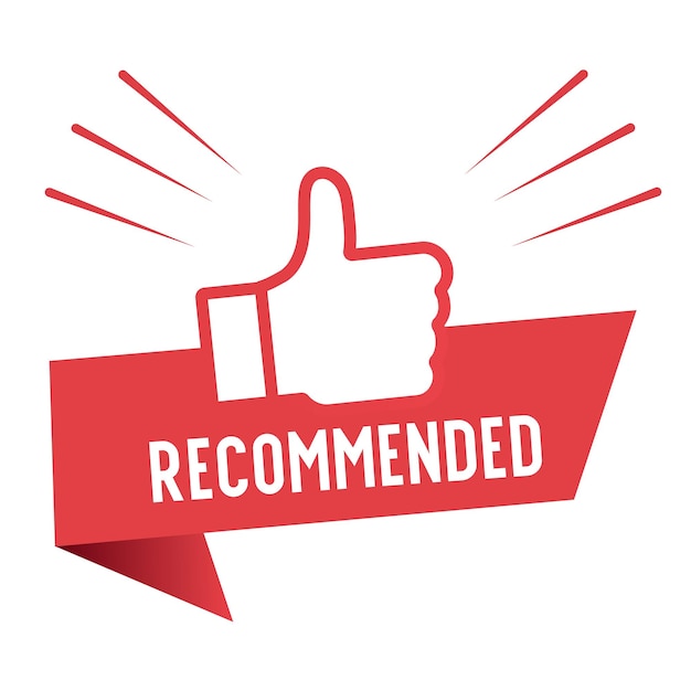 Recommend icon design red label recommend with thumb up icon in trendy flat style design vector