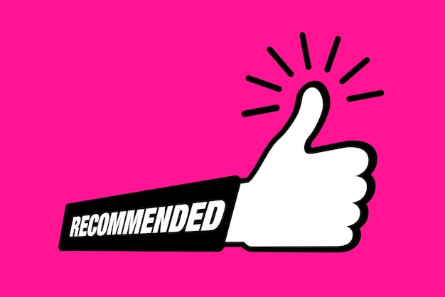 Recommend icon thumb up emblem recommendation best seller sign recommended sale label vector