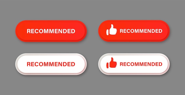 Recommended banner with thumbs up icon in red and white buttons