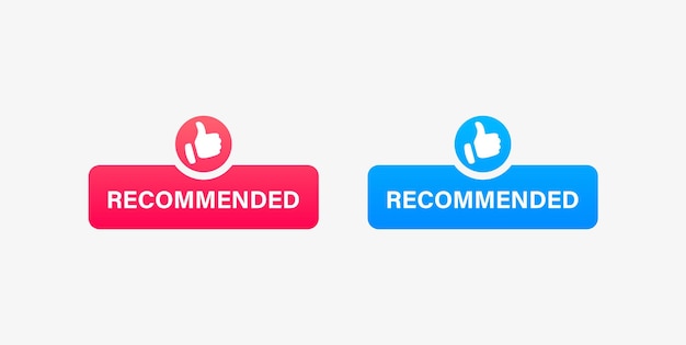 親指を立てた、または推奨ステッカーボタンのベストセラーサインが付いたアイコンのような推奨ラベルバナー