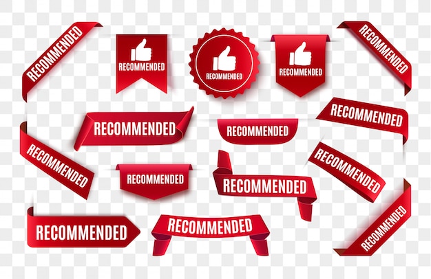 Recommended tag isolated. red label or sticker. recommendation sign banner