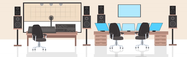 Vector record producer audio engineer workplace no people recording studio interior horizontal