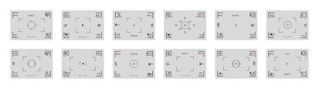 Recorder cam display rec viewfinders screen for movie recording preview vector set