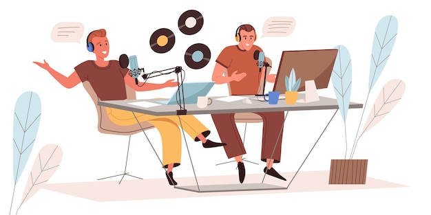 Recording audio podcast web illustration in flat style