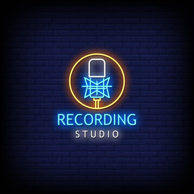 Vector recording studio logo neon signs style text