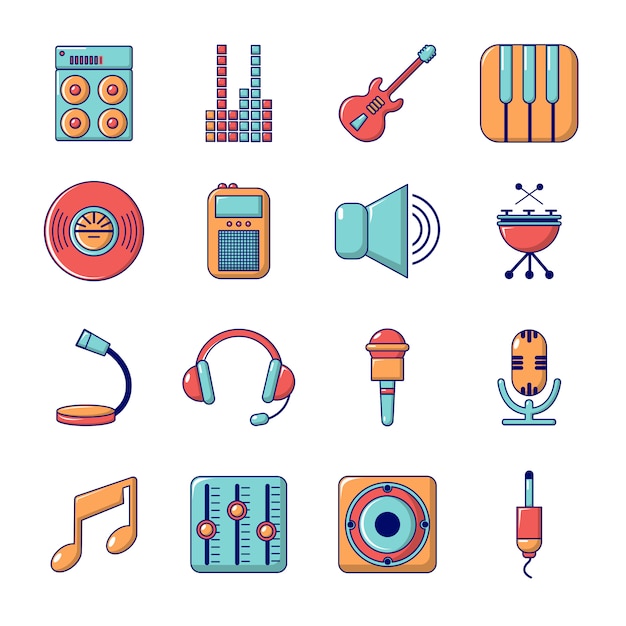 Recording studio symbols icons set