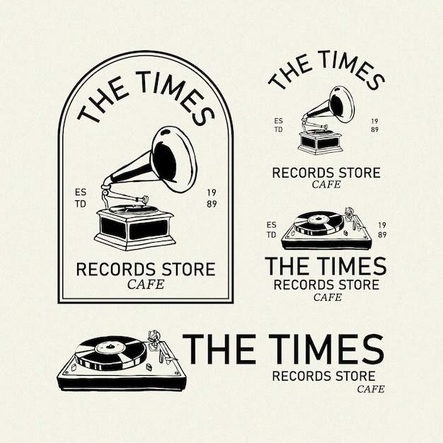 Vector records store cafe vintage logo