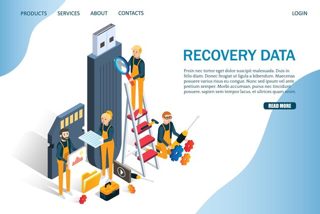 Recovery data vector website landing page design template