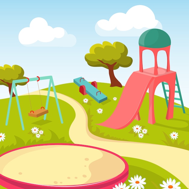 Recreation children park with play equipment illustration