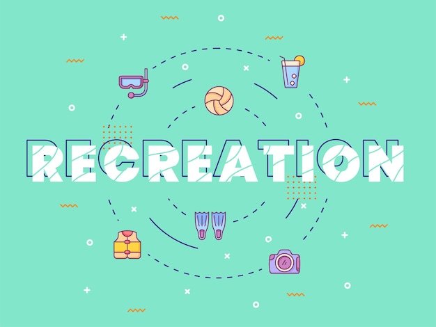 Recreation typography calligraphy lettering around summer icon with outline style