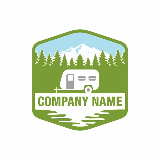 recreational vehicle or adventure and camper trailer logo template travel and leisure vector design