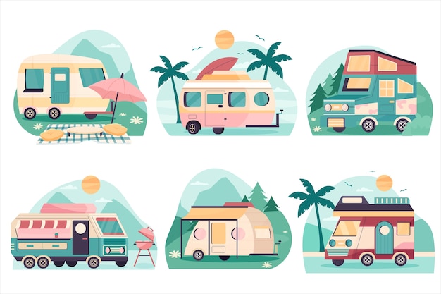 Vector recreational vehicles in flat design