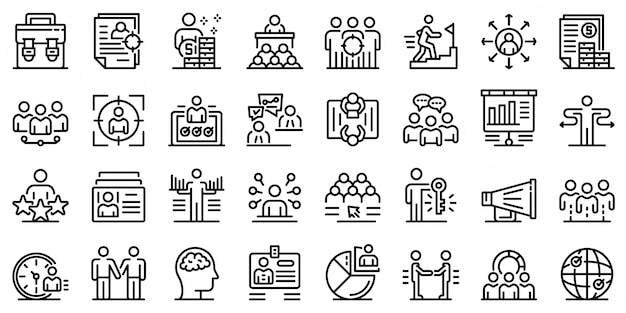 Vector recruiter icons set, outline style